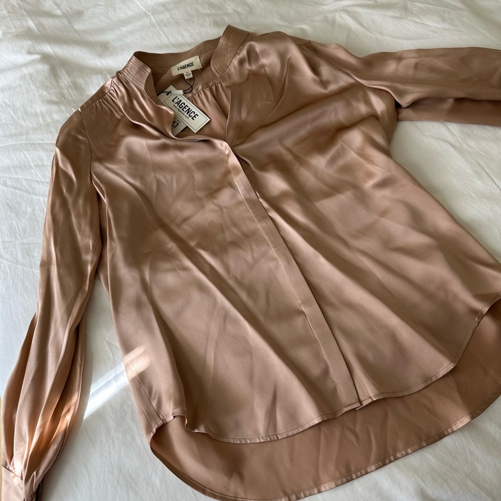 NWT L'Agence silk top in bronze, size small.